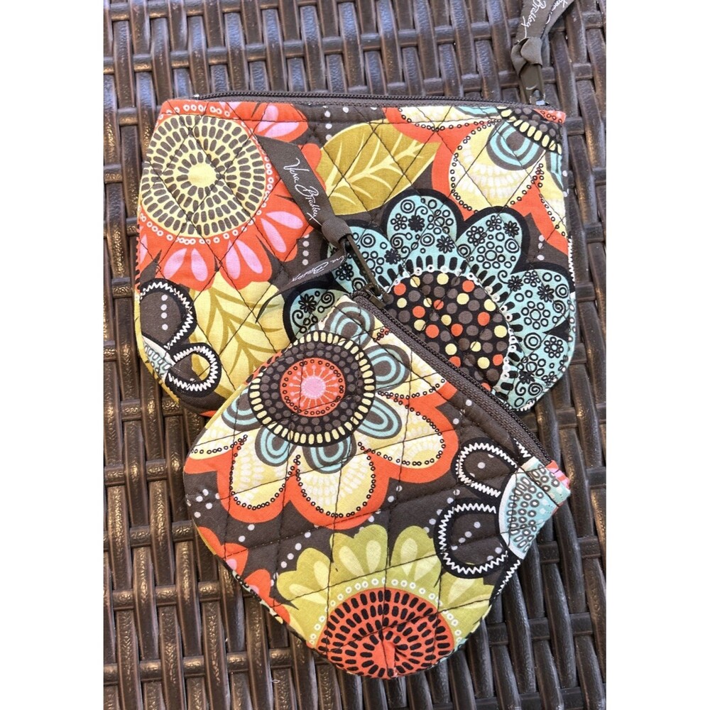 VERA BRADLEY Cosmetic Bag Set Retired Flower Shower Pattern Matching Set of Two